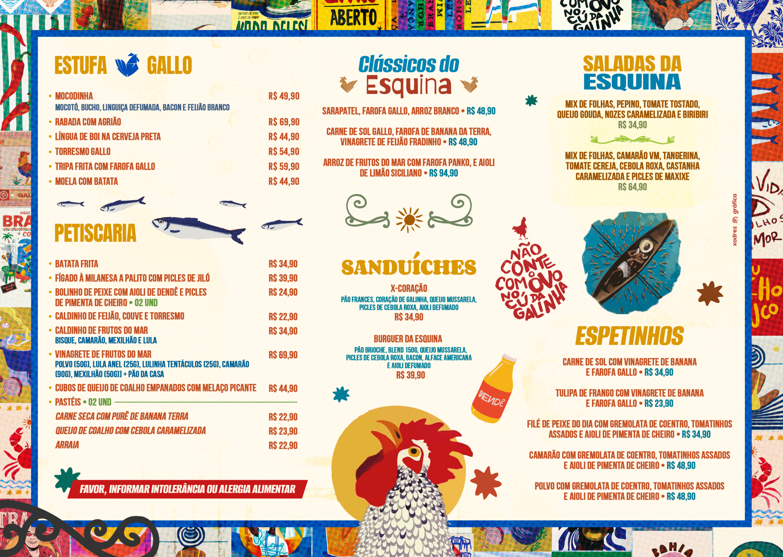 Menu de pratos do Gallo da Esquina